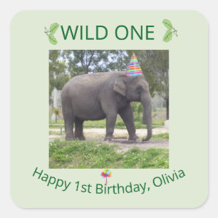 Wild One Elephant Birthday Design Square Sticker