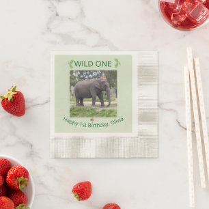 Wild One Elephant Birthday Table Accent  Napkin