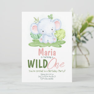 Wild One Elephant Safari Birthday Invitation