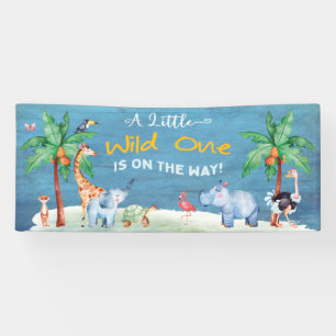 Wild One Elephant Safari Jungle Animal Baby Shower Banner