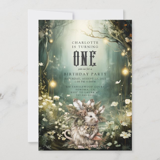 Wild One Enchanted Forest Mouse 1st Birthday Invitation (Front)