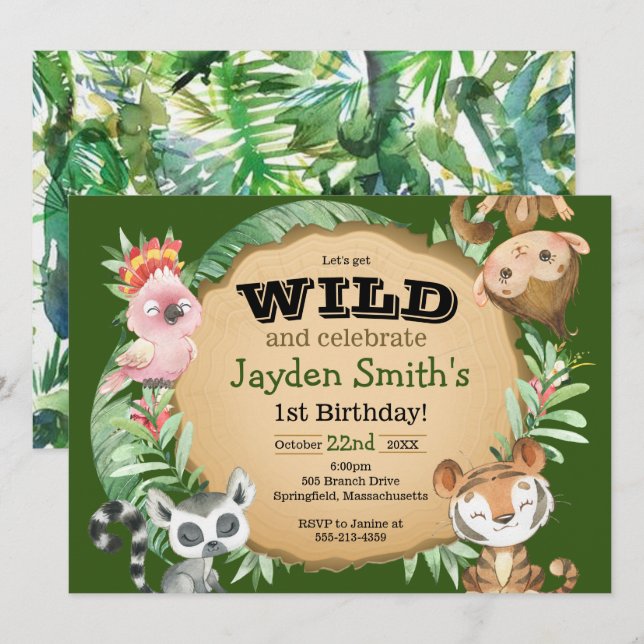 Wild One Exotic Animal Birthday Invitation (Front/Back)
