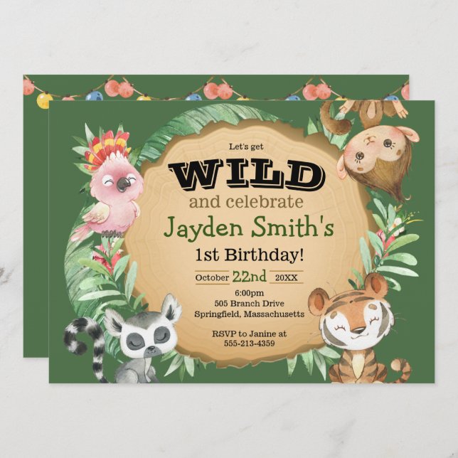 Wild One Exotic Animal Birthday Invitation (Front/Back)