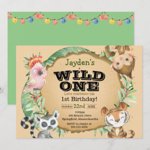 Wild One Exotic Animal Birthday Invitation