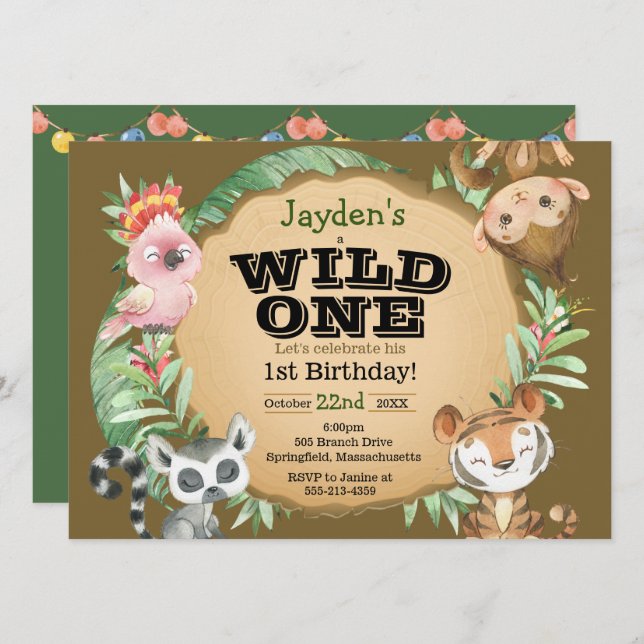 Wild One Exotic Animal Birthday Invitation (Front/Back)