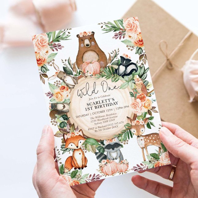 Wild One Fall Floral Woodland Animals 1st Birthday Invitation (Creator Uploaded)