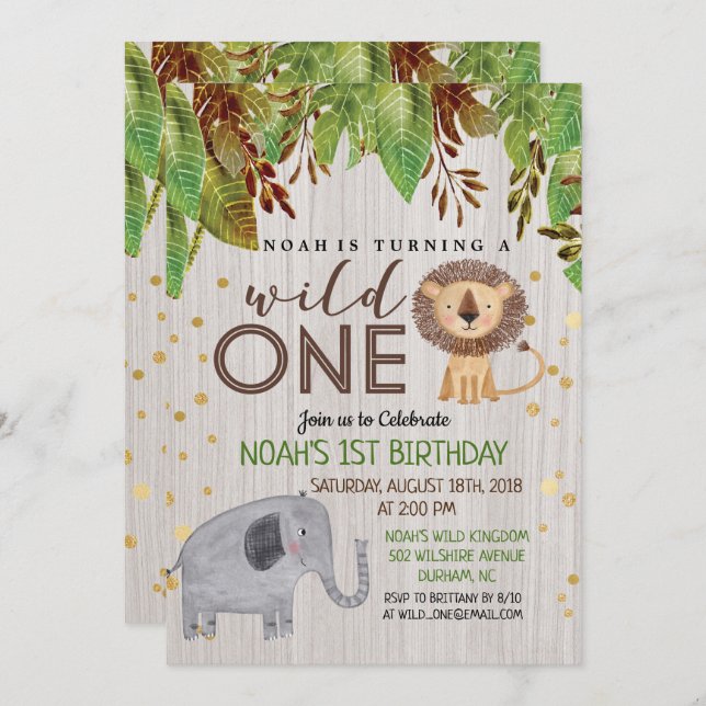 Wild ONE First 1st Birthday Invitation Boy (Front/Back)