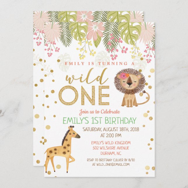 Wild ONE First 1st Birthday Invitation Girl (Front/Back)