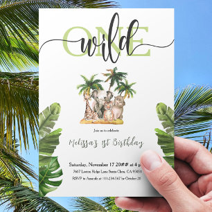 Wild One First 1st Safari Animals Birthday Party Invitation