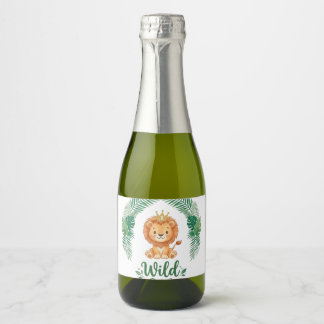 Wild One First Birthday Boy girl Lion King Crown Sparkling Wine Label