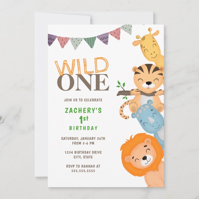 Wild One First Birthday Invitation (Front)
