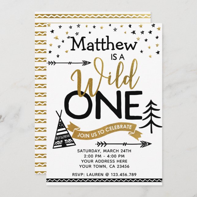 Wild One First Birthday Invitation (Front/Back)