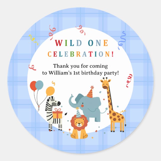 Wild One First Birthday Invitation Classic Round Sticker (Front)