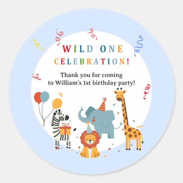 Wild One First Birthday Invitation Classic Round Sticker (Front)