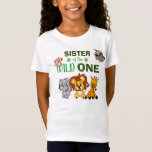 Wild One First Birthday Jungle Safari Sister Zoo T-Shirt<br><div class="desc">Sister of the wild one! Is your little boy or girl turning one? This Wild One design is perfect for their 1st birthday to let their sister show her excitement for her sibling. The jungle safari theme features a cartoon illustrated monkey,  sloth,  elephant,  lion,  and giraffe!</div>