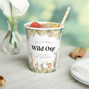 Wild One First Birthday Paper Cup Safari Animals