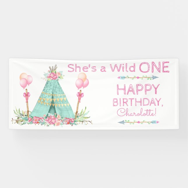 Wild One First Birthday Party Banner (Horizontal)
