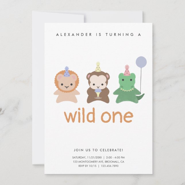 Wild One First Birthday Party Simple Invitation (Front)