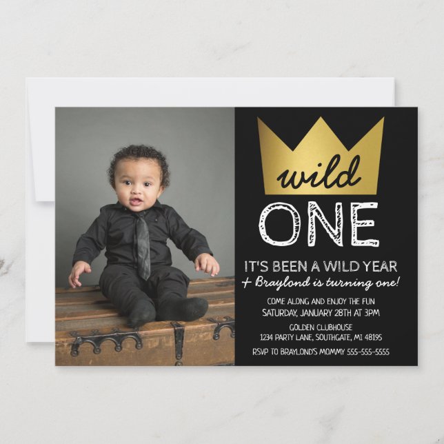 Wild One First Birthday Photo Invitation (Front)