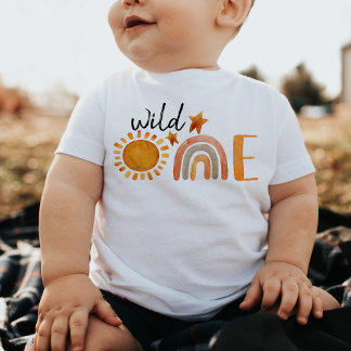 Wild One First Birthday Rainbow and Sun Party Baby T-Shirt