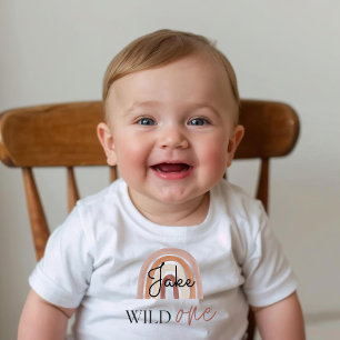 Wild One First Birthday Rainbow & Sun Personalized Baby T-Shirt
