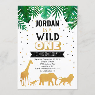 Wild One First Birthday Safari Animals Invitation