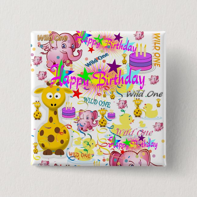 Wild One First Birthday Square Button (Front)
