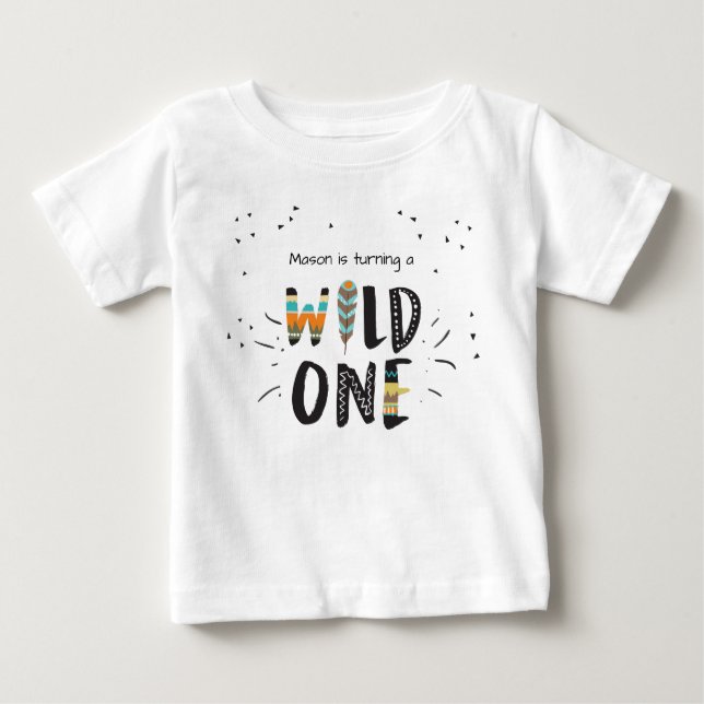 Wild One First birthday T-shirt Tribal Feathers (Front)