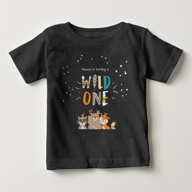 Wild One First birthday T-shirt Tribal woodland (Front)
