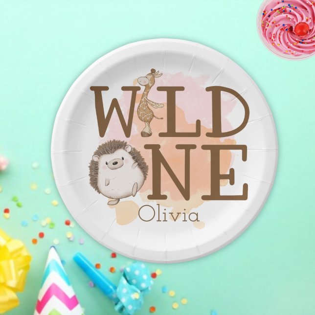 Wild One First Birthday Wild Animals Paper Plate (wild one birthday party paper plate)