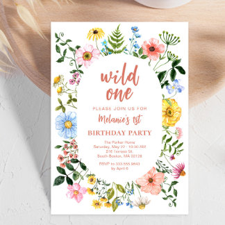 Wild One First Birthday Wildflower Invitation