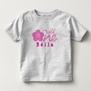 Wild One First Year Old Pink Flower Girl Toddler T-Shirt