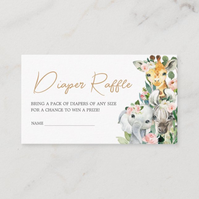 Wild One Floral Safari Baby Shower Diaper Raffle Enclosure Card (Front)
