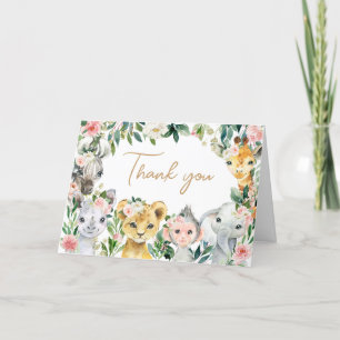 Wild One Floral Safari Baby Shower  Thank You Card