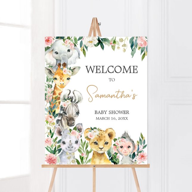 Wild One Floral Safari Baby Shower Welcome Poster (Greenery Floral Wild One Baby Shower Welcome Sign)