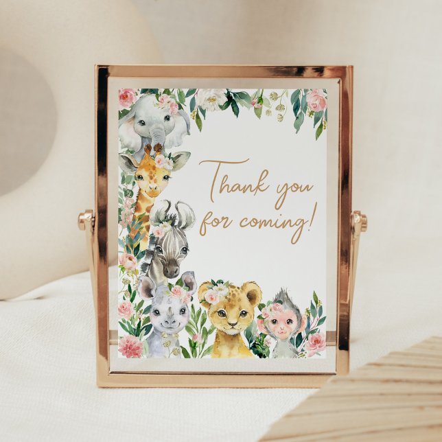 Wild One Floral Safari Thank you for Coming Poster (Greenery Floral Wild One Baby Shower Thank you for Coming Sign)
