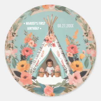 Wild One | Floral Teepee First Birthday Stickers