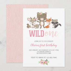 Wild One Floral Woodland Animal First Birthday Inv Invitation