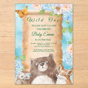 Wild One Forest Baby Shower Watercolor Art Acrylic Invitations