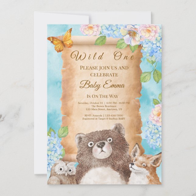 Wild One Forest Baby Shower Watercolor Art Invitation (Front)