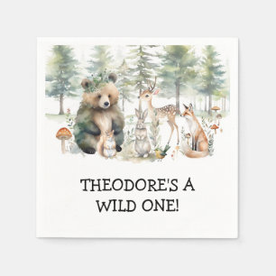 Wild One Forest Bear Deer Woodland Birthday Party Napkin