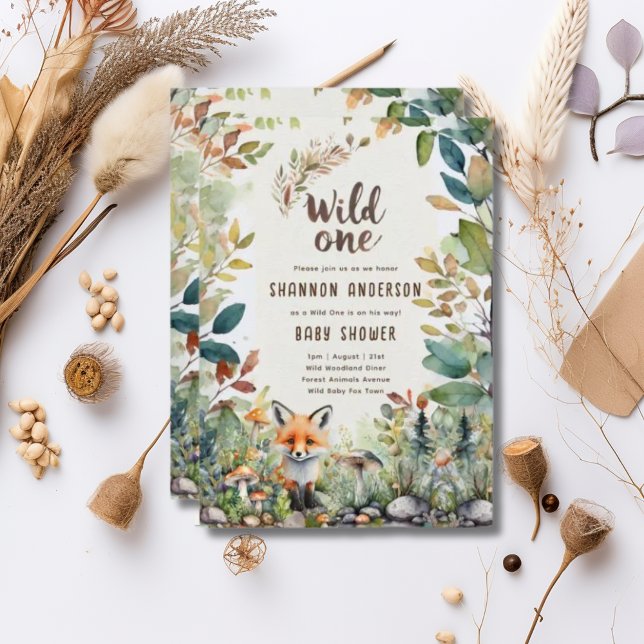 Wild One Fox Baby Woodland Animals Rustic Invitation (Creator Uploaded)