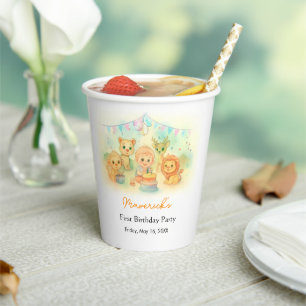 Wild One Fun Jungle Safari Boy 1st Birthday Paper Cups
