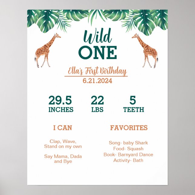 Wild ONE giraffe Milestone Poster (Front)