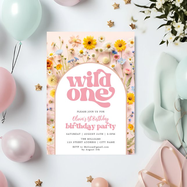 Wild One Girl 1st Birthday Wildflower Invitation (Creator Uploaded)