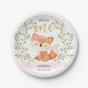 Wild One Girl Baby Fox 1st Birthday Paper Plate