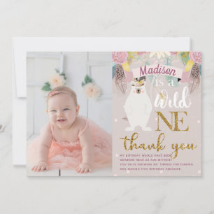 Wild One Girl Birthday Thank you Card