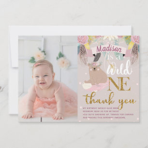 Wild One Girl Birthday Thank you Card