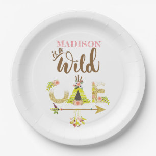 Wild One Girl First Birthday Personalised Paper Plate