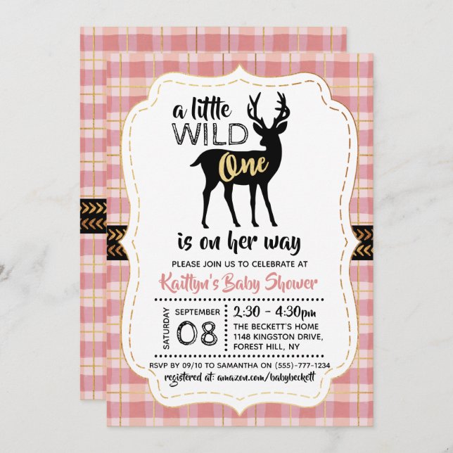 Wild One Girls Baby Shower Invitation (Front/Back)